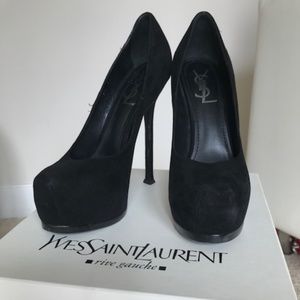 YSL TRIBTOO 105 BLACK SUEDE PUMPS